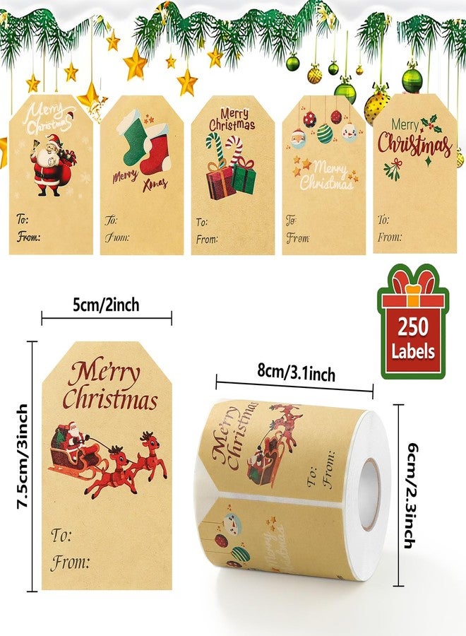 Yoget 250 PCS Chirstmas Gift Tags, Xmas Kraft Gift Tags Stickers Name Labels, Christmas Decorations (50x70mm, 6 Designs) - Image 2